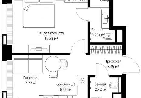 1-комнатная квартира - ул. Верейская, 29/42 / ЖК ВЕЕР - фото 1
