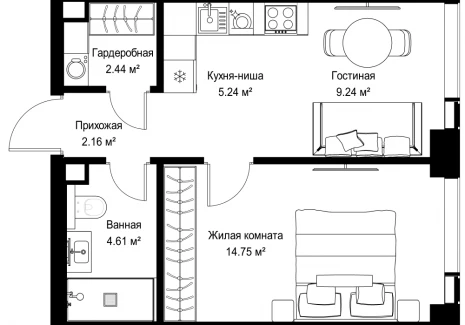 1-комнатная квартира - ул. Верейская, 29/42 / ЖК ВЕЕР - фото 1