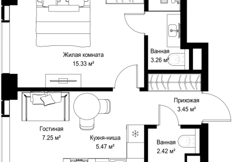 1-комнатная квартира - ул. Верейская, 29/42 / ЖК ВЕЕР - фото 1