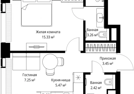 1-комнатная квартира - ул. Верейская, 29/42 / ЖК ВЕЕР - фото 1