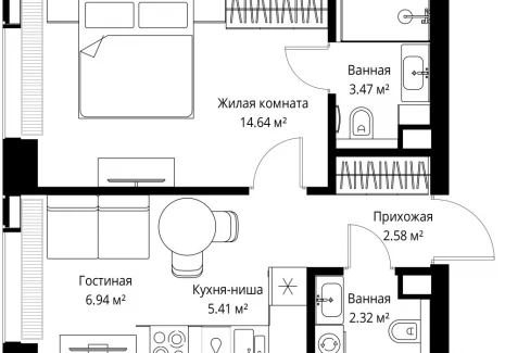 1-комнатная квартира - ул. Верейская, 29/42 / ЖК ВЕЕР - фото 1