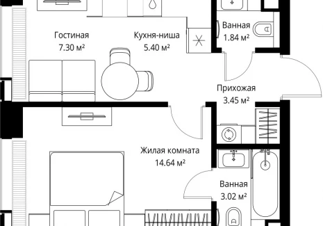 1-комнатная квартира - ул. Верейская, 29/42 / ЖК ВЕЕР - фото 1