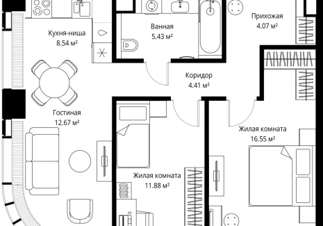 2-комнатная квартира - ул. Верейская, 29/42 / ЖК ВЕЕР - фото 1