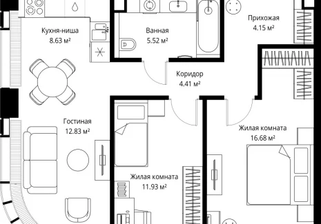 2-комнатная квартира - ул. Верейская, 29/42 / ЖК ВЕЕР - фото 1