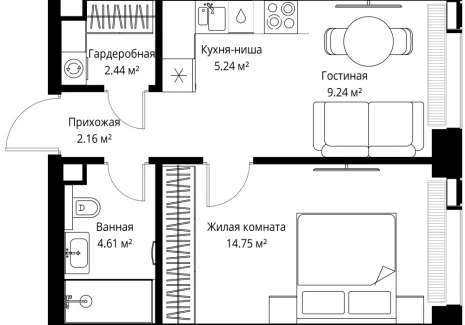 1-комнатная квартира - ул. Верейская, 29/42 / ЖК ВЕЕР - фото 1