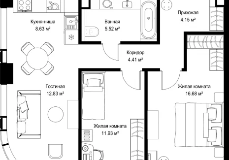 2-комнатная квартира - ул. Верейская, 29/42 / ЖК ВЕЕР - фото 1