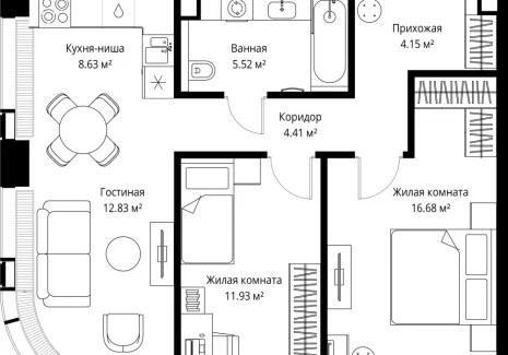 2-комнатная квартира - ул. Верейская, 29/42 / ЖК ВЕЕР - фото 1