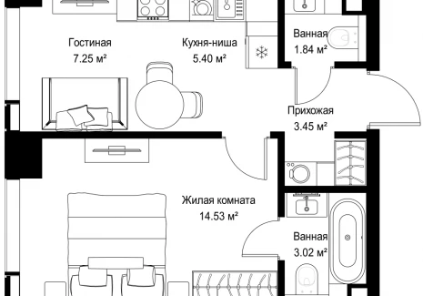 1-комнатная квартира - ул. Верейская, 29/42 / ЖК ВЕЕР - фото 1