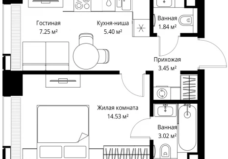 1-комнатная квартира - ул. Верейская, 29/42 / ЖК ВЕЕР - фото 1