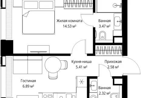 1-комнатная квартира - ул. Верейская, 29/42 / ЖК ВЕЕР - фото 1