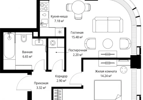 1-комнатная квартира - ул. Верейская, 29/42 / ЖК ВЕЕР - фото 1