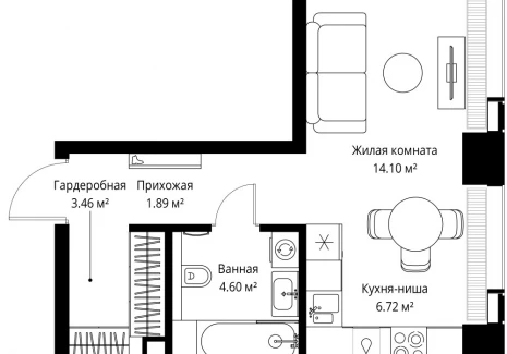 1-комнатная квартира - ул. Верейская, 29/42 / ЖК ВЕЕР - фото 1
