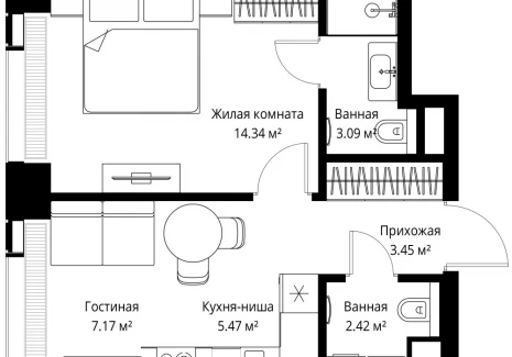 1-комнатная квартира - ул. Верейская, 29/42 / ЖК ВЕЕР - фото 1