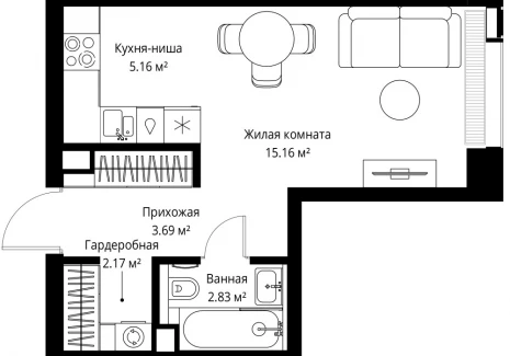 1-комнатная квартира - ул. Верейская, 29/42 / ЖК ВЕЕР - фото 1