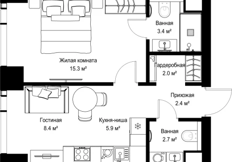1-комнатная квартира - ул. Верейская, 29/42 / ЖК ВЕЕР - фото 1
