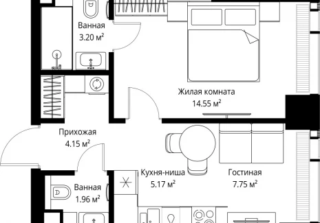 1-комнатная квартира - ул. Верейская, 29/42 / ЖК ВЕЕР - фото 1