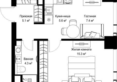 1-комнатная квартира - ул. Верейская, 29/42 / ЖК ВЕЕР - фото 1