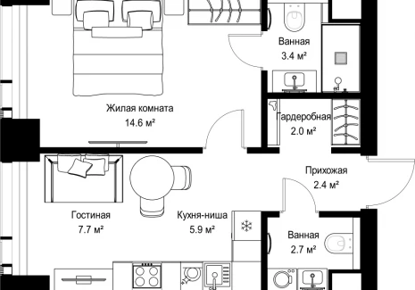 1-комнатная квартира - ул. Верейская, 29/42 / ЖК ВЕЕР - фото 1