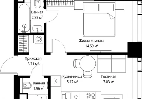 1-комнатная квартира - ул. Верейская, 29/42 / ЖК ВЕЕР - фото 1