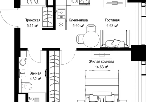 1-комнатная квартира - ул. Верейская, 29/42 / ЖК ВЕЕР - фото 1
