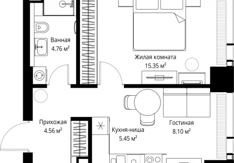 1-комнатная квартира - ул. Верейская, 29/42 / ЖК ВЕЕР - фото 1