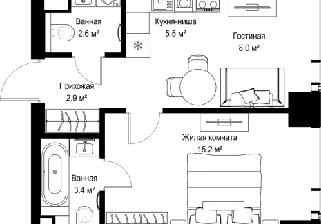 1-комнатная квартира - ул. Верейская, 29/42 / ЖК ВЕЕР - фото 1