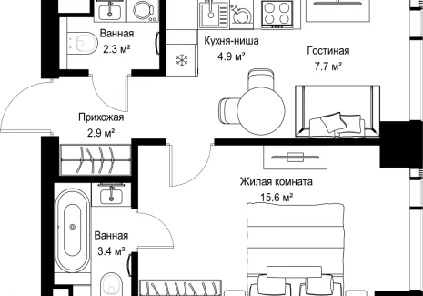 1-комнатная квартира - ул. Верейская, 29/42 / ЖК ВЕЕР - фото 1