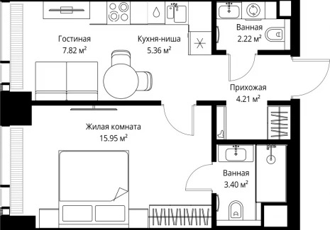 1-комнатная квартира - ул. Верейская, 29/42 / ЖК ВЕЕР - фото 1