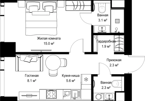 1-комнатная квартира - ул. Верейская, 29/42 / ЖК ВЕЕР - фото 1