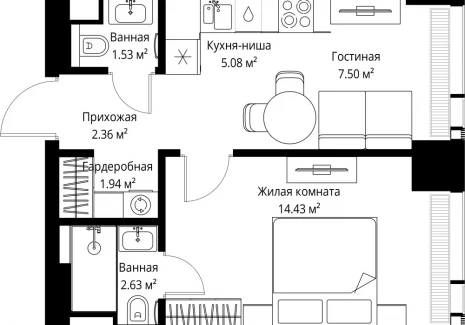 1-комнатная квартира - ул. Верейская, 29/42 / ЖК ВЕЕР - фото 1