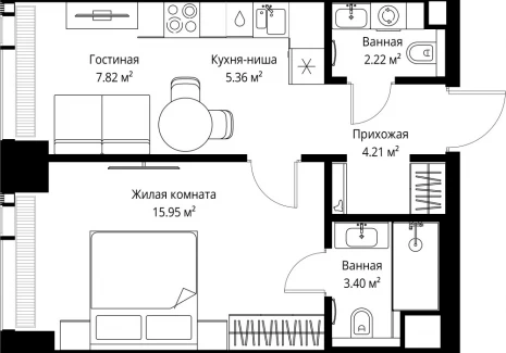 1-комнатная квартира - ул. Верейская, 29/42 / ЖК ВЕЕР - фото 1