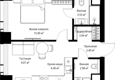 1-комнатная квартира - ул. Верейская, 29/42 / ЖК ВЕЕР - фото 1