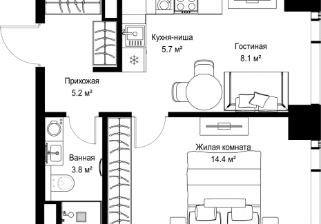1-комнатная квартира - ул. Верейская, 29/42 / ЖК ВЕЕР - фото 1