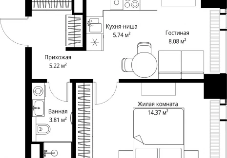 1-комнатная квартира - ул. Верейская, 29/42 / ЖК ВЕЕР - фото 1