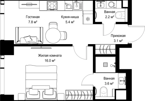 1-комнатная квартира - ул. Верейская, 29/42 / ЖК ВЕЕР - фото 1