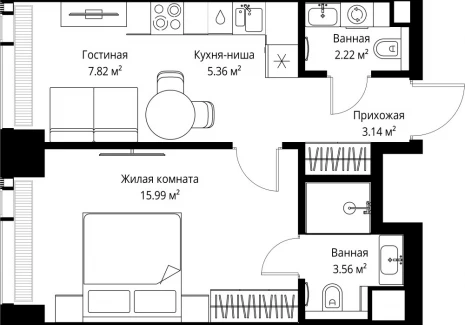 1-комнатная квартира - ул. Верейская, 29/42 / ЖК ВЕЕР - фото 1
