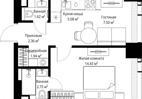 1-комнатная квартира - ул. Верейская, 29/42 / ЖК ВЕЕР - фото 1