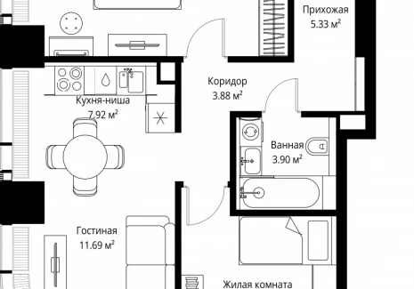 2-комнатная квартира - ул. Верейская, 29/42 / ЖК ВЕЕР - фото 1