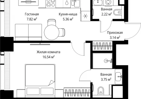 1-комнатная квартира - ул. Верейская, 29/42 / ЖК ВЕЕР - фото 1