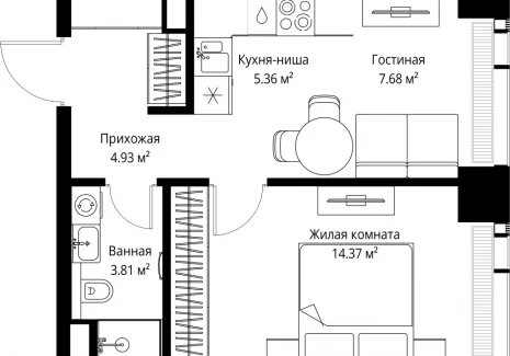 1-комнатная квартира - ул. Верейская, 29/42 / ЖК ВЕЕР - фото 1