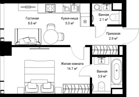 1-комнатная квартира - ул. Верейская, 29/42 / ЖК ВЕЕР - фото 1