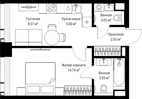 1-комнатная квартира - ул. Верейская, 29/42 / ЖК ВЕЕР - фото 1