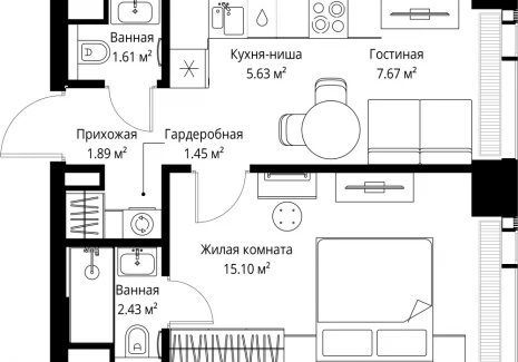 1-комнатная квартира - ул. Верейская, 29/42 / ЖК ВЕЕР - фото 1