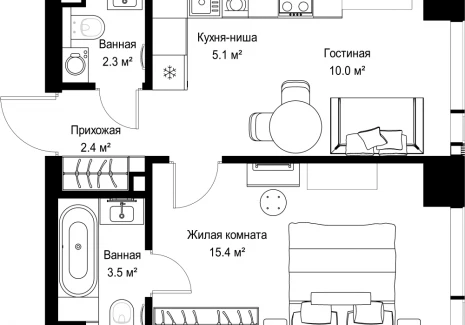 1-комнатная квартира - ул. Верейская, 29/42 / ЖК ВЕЕР - фото 1