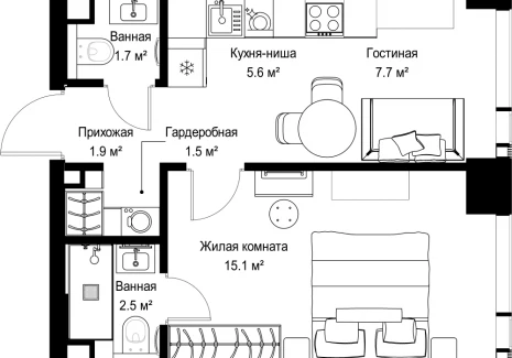 1-комнатная квартира - ул. Верейская, 29/42 / ЖК ВЕЕР - фото 1