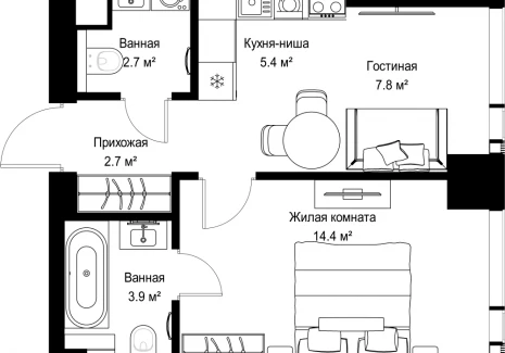 1-комнатная квартира - ул. Верейская, 29/42 / ЖК ВЕЕР - фото 1