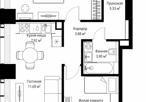2-комнатная квартира - ул. Верейская, 29/42 / ЖК ВЕЕР - фото 1
