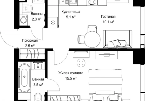 1-комнатная квартира - ул. Верейская, 29/42 / ЖК ВЕЕР - фото 1