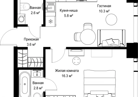 1-комнатная квартира - ул. Верейская, 29/42 / ЖК ВЕЕР - фото 1