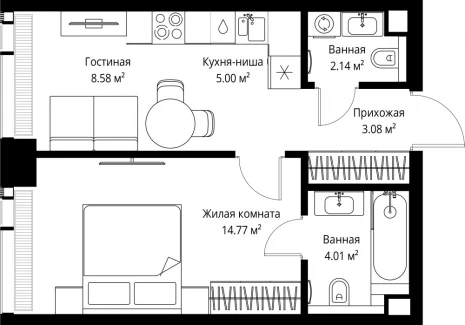 1-комнатная квартира - ул. Верейская, 29/42 / ЖК ВЕЕР - фото 1